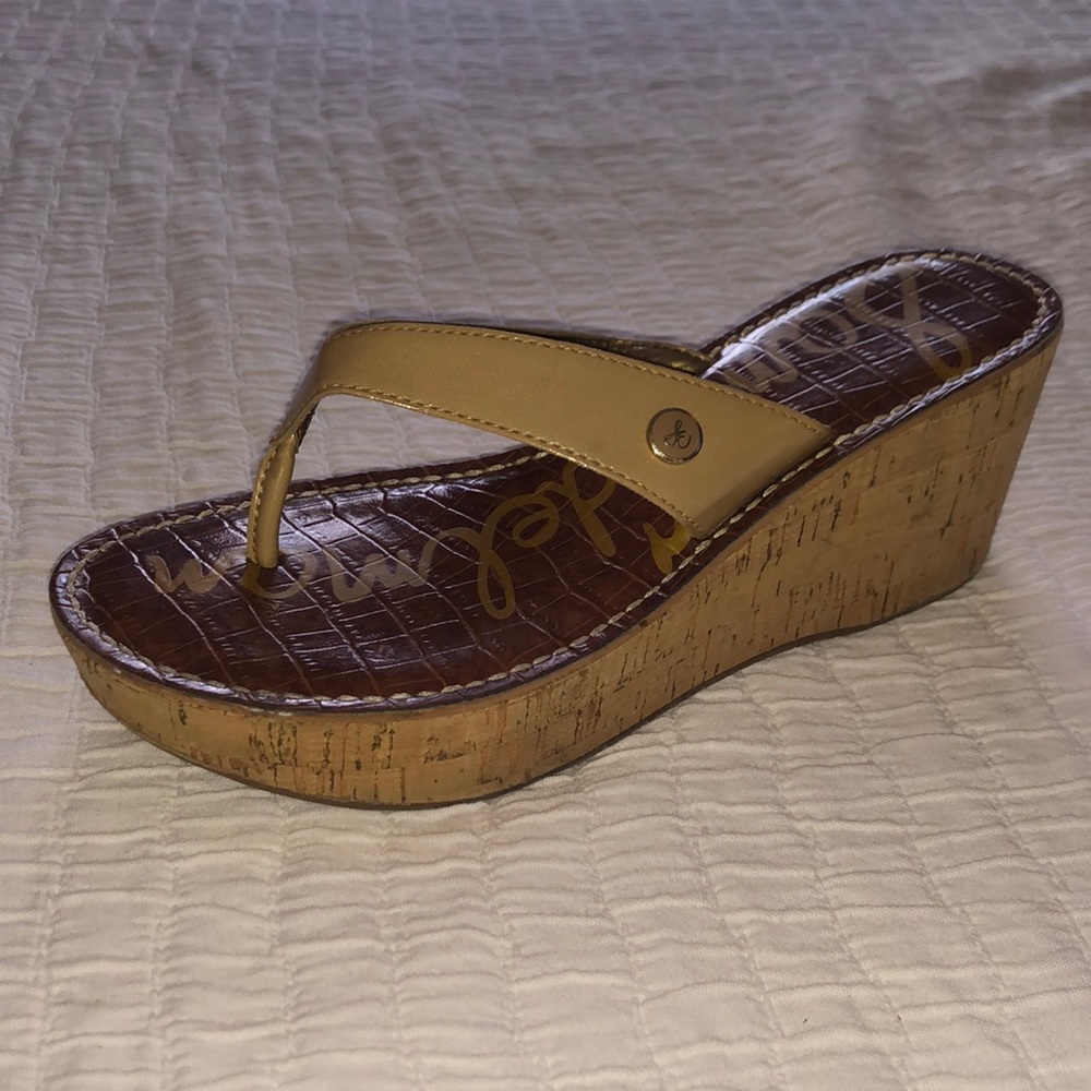 Sam Edelman Beige Romy Wedge Thong Sandals